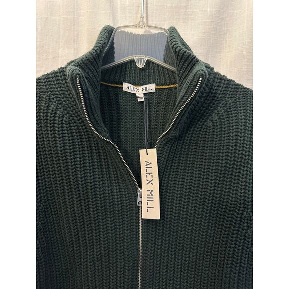 Alex Mill Wright Cardigan Chunky Cotton Dark Spruce Green Full Dbl Zip Small NWT - Picture 3 of 9